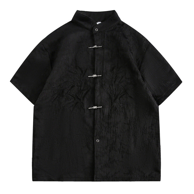 S0212 New Chinese style stand collar embroidered short sleeve shirt