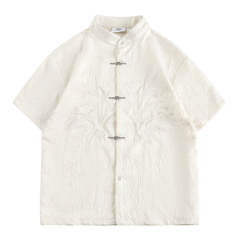 S0212 New Chinese style stand collar embroidered short sleeve shirt