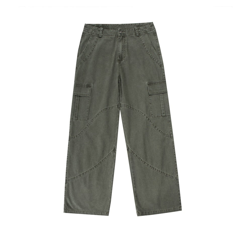 P0108 American retro washed distressed pocket straight casual Cargo Pants