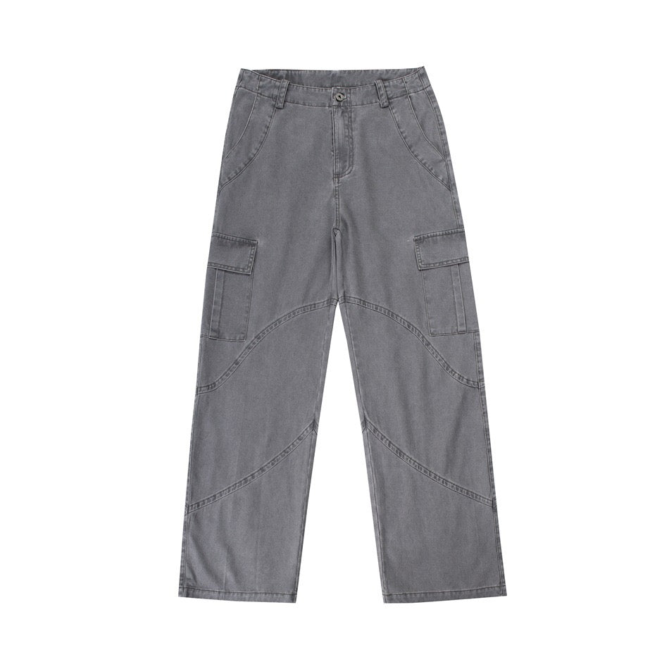 P0108 American retro washed distressed pocket straight casual Cargo Pants