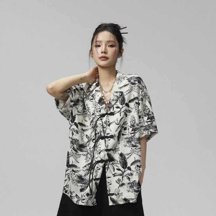 S0222 New Chinese style niche trendy brand Hawaiian retro short-sleeved floral shirt