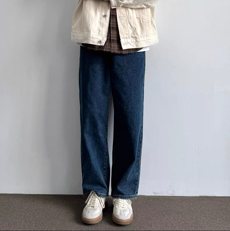 P0111 Japanese retro loose straight denim trousers