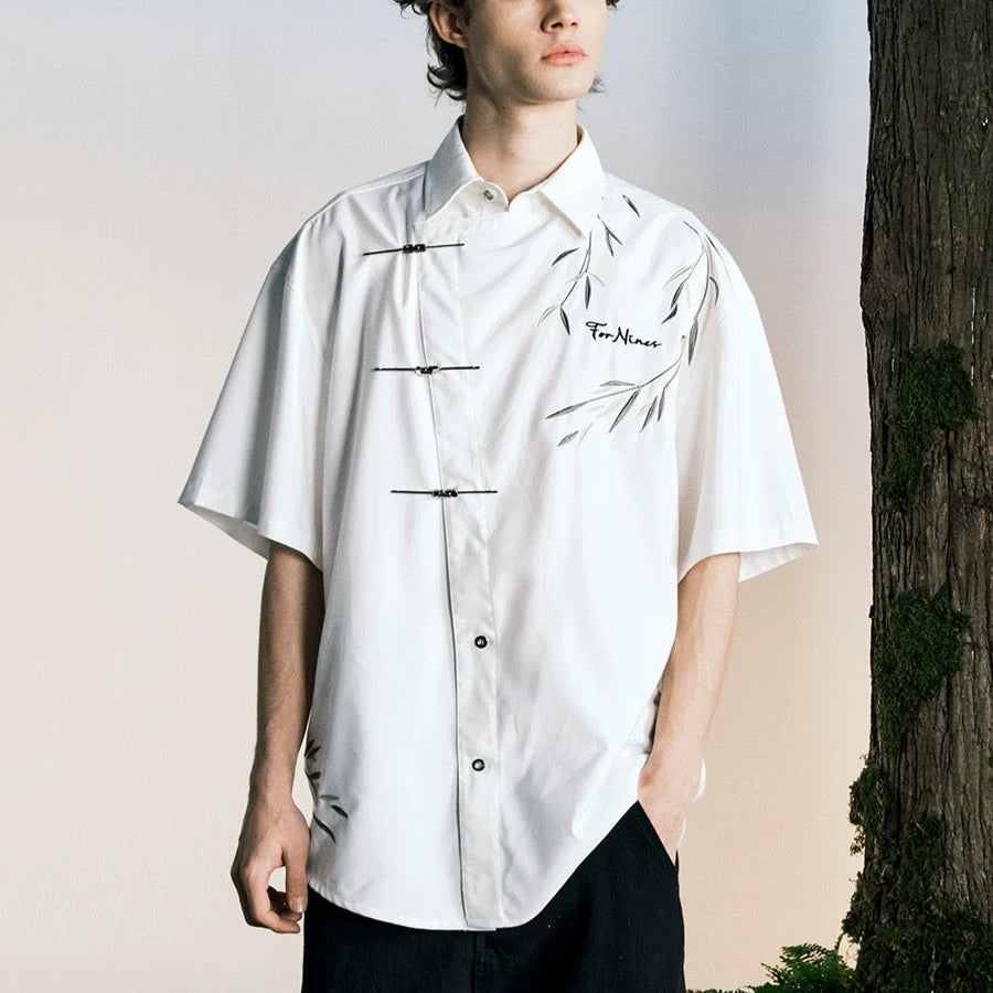 S0224 New Chinese style Chinese style bamboo embroidered Tang suit short-sleeved shirt