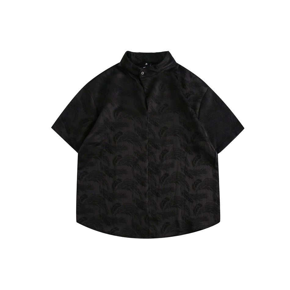 S0228 New Chinese style stand collar embroidered oversize short sleeve shirt