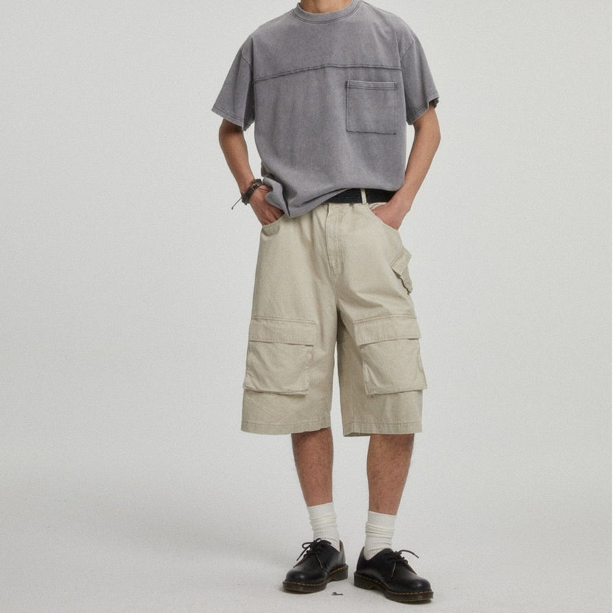 P0158 Japanese style Vintage large pocket cargo shorts