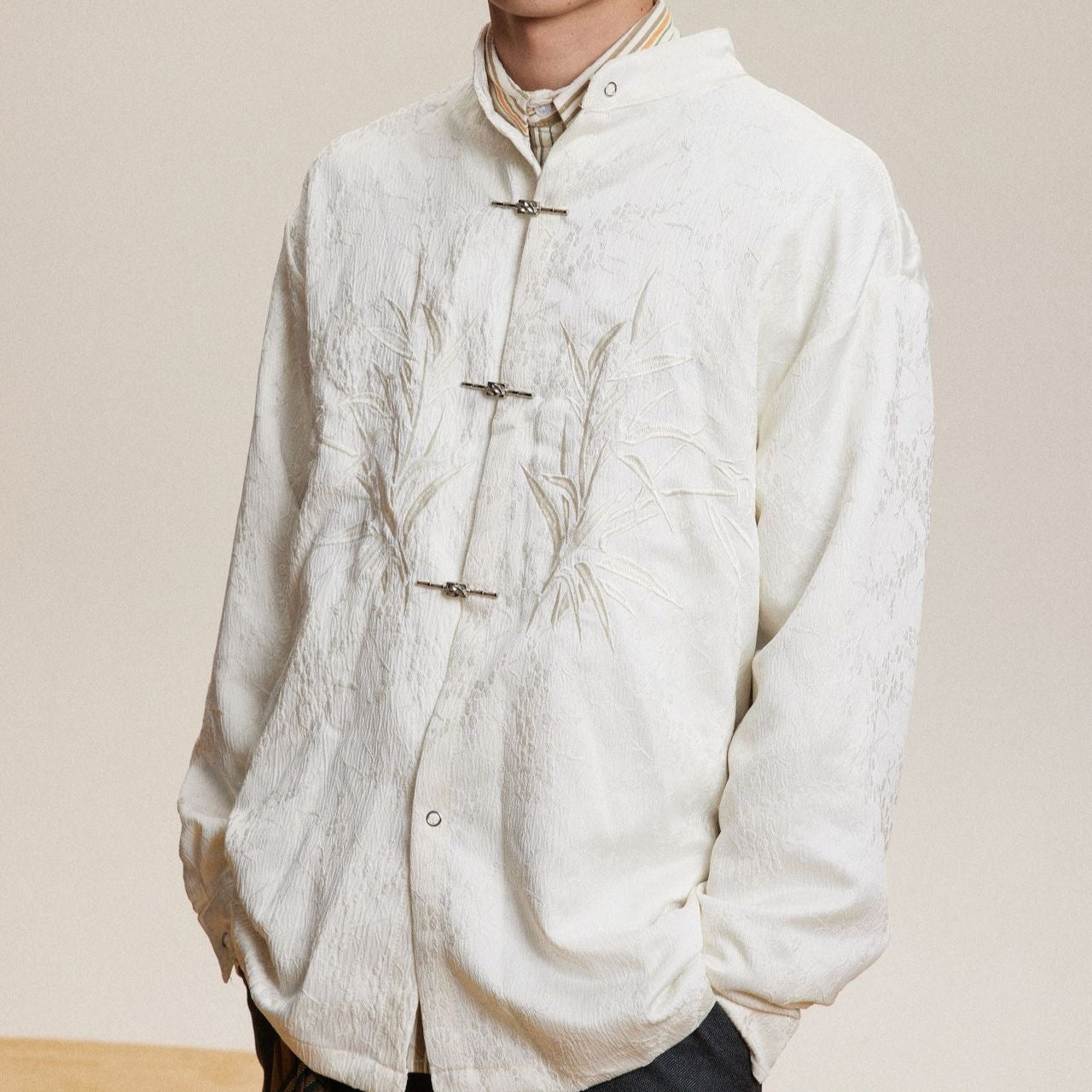 S0232 New Chinese style stand collar loose long sleeve shirt