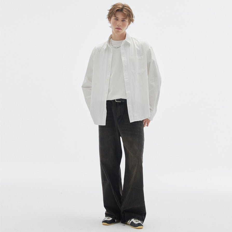 S0244 Japanese cityboy retro solid color loose long-sleeved shirt