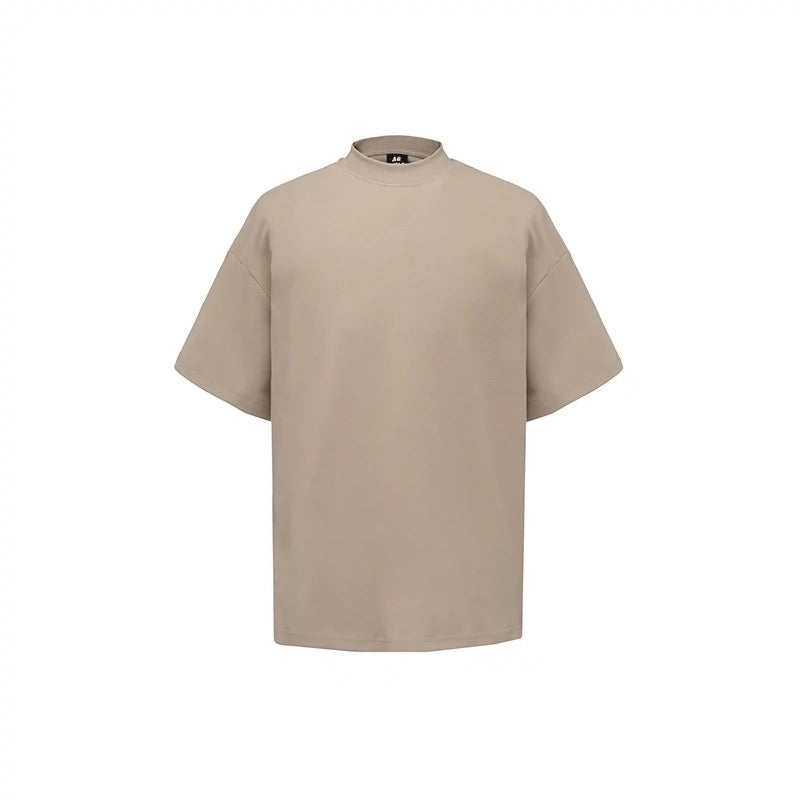 S0245 300G Korean Style Turtleneck Pure Cotton Loose Solid Color T-Shirt