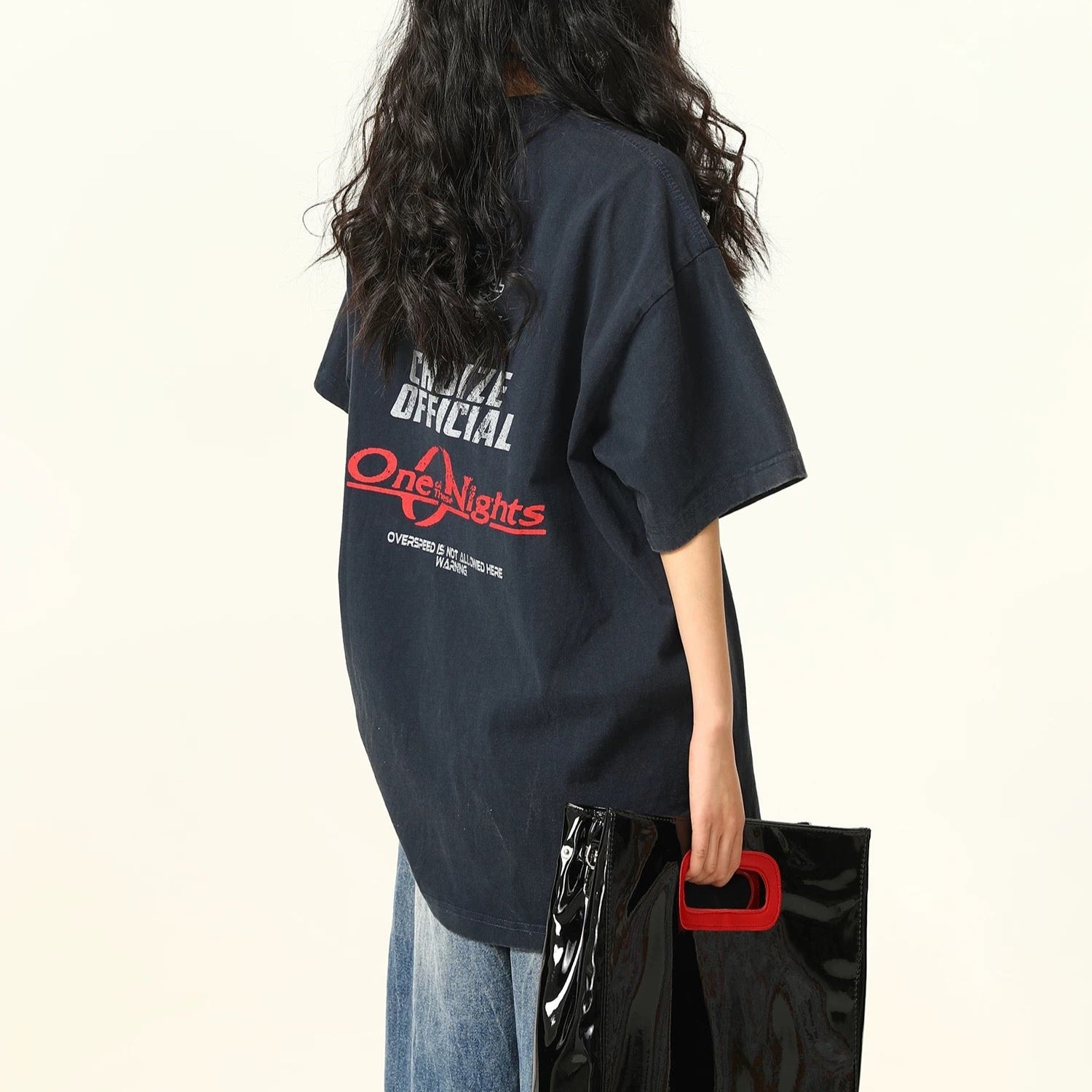 S0247 American retro washed distressed short-sleeved T-shirt