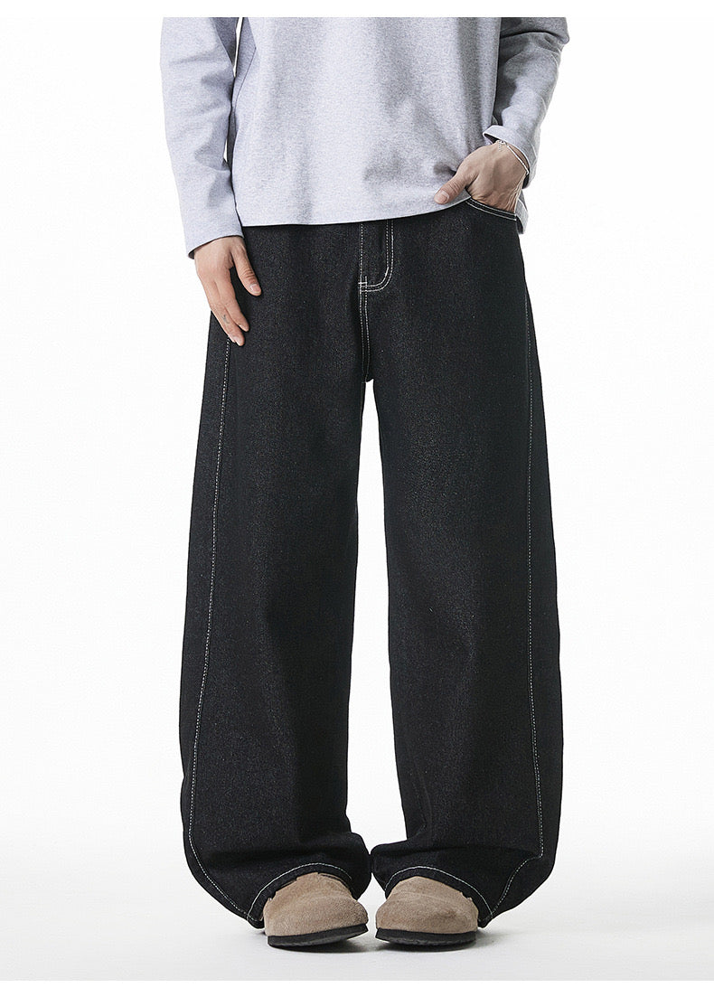 P0124 Japanese split silhouette retro straight loose denim trousers