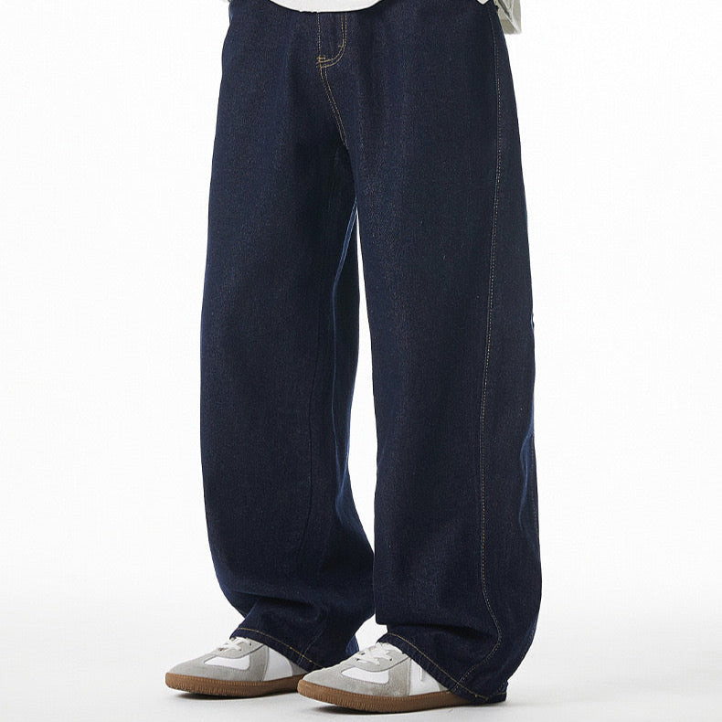 P0124 Japanese split silhouette retro straight loose denim trousers