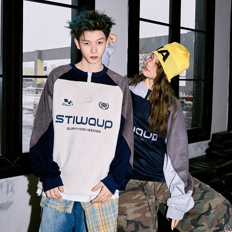 S0258 America retro sports campus style pullover loose round neck sweatshirt