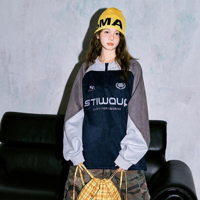 S0258 America retro sports campus style pullover loose round neck sweatshirt