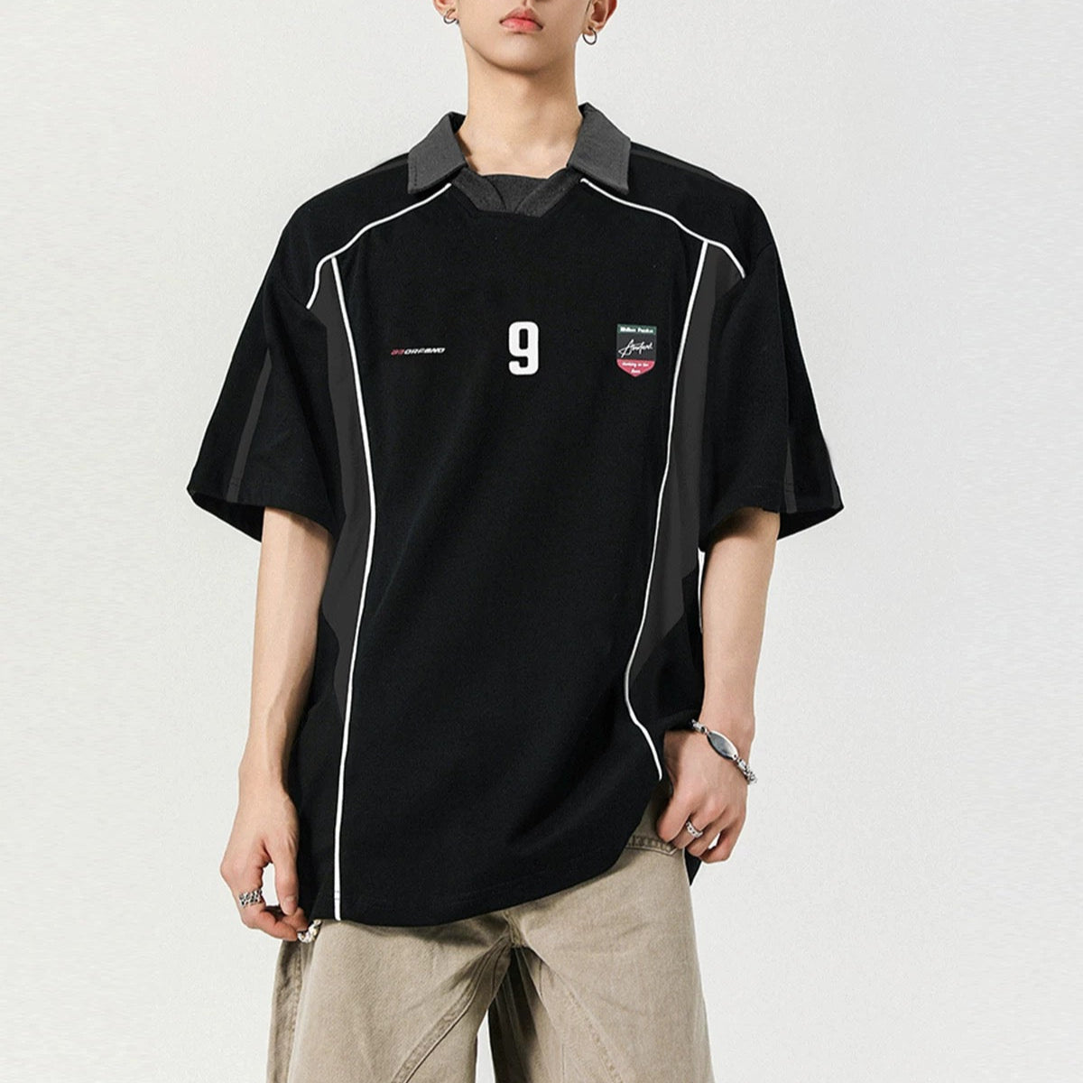 S0261 American Oversized heavy retro design short-sleeved POLO T-shirt