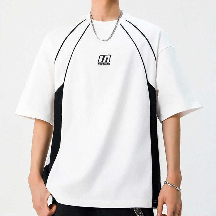 S0263 American style contrast color design sports short-sleeved T-shirt