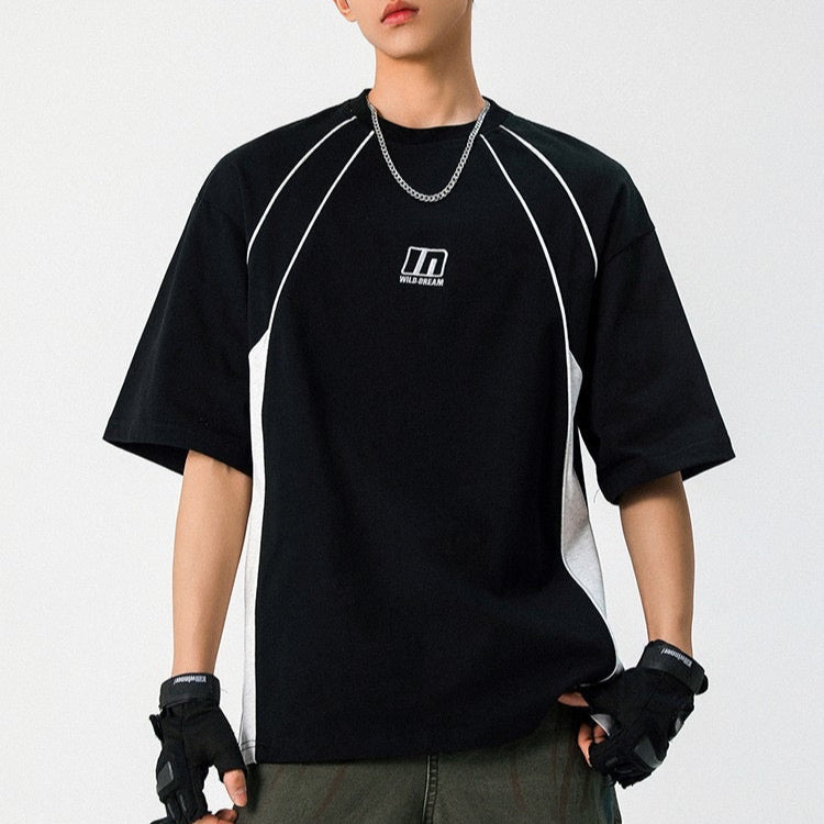 S0263 American style contrast color design sports short-sleeved T-shirt