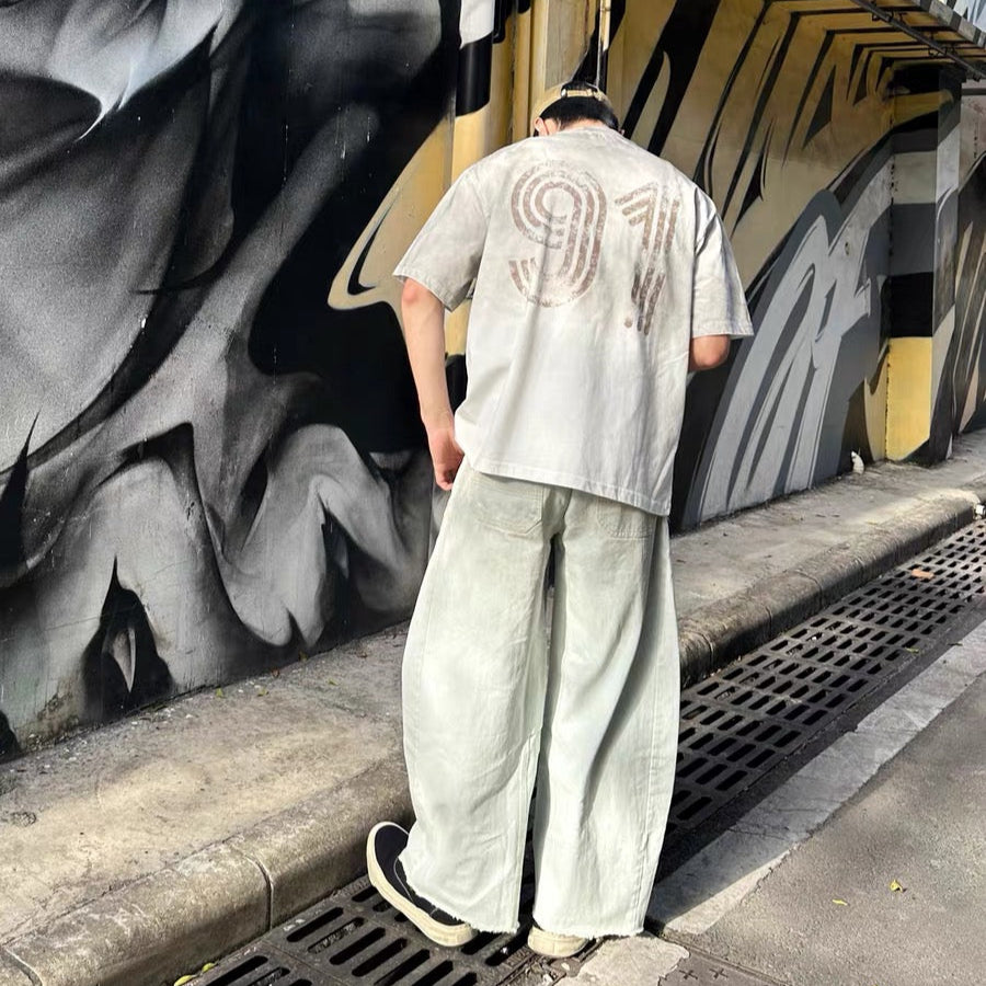 S0265 American retro distressed style loose T-shirt