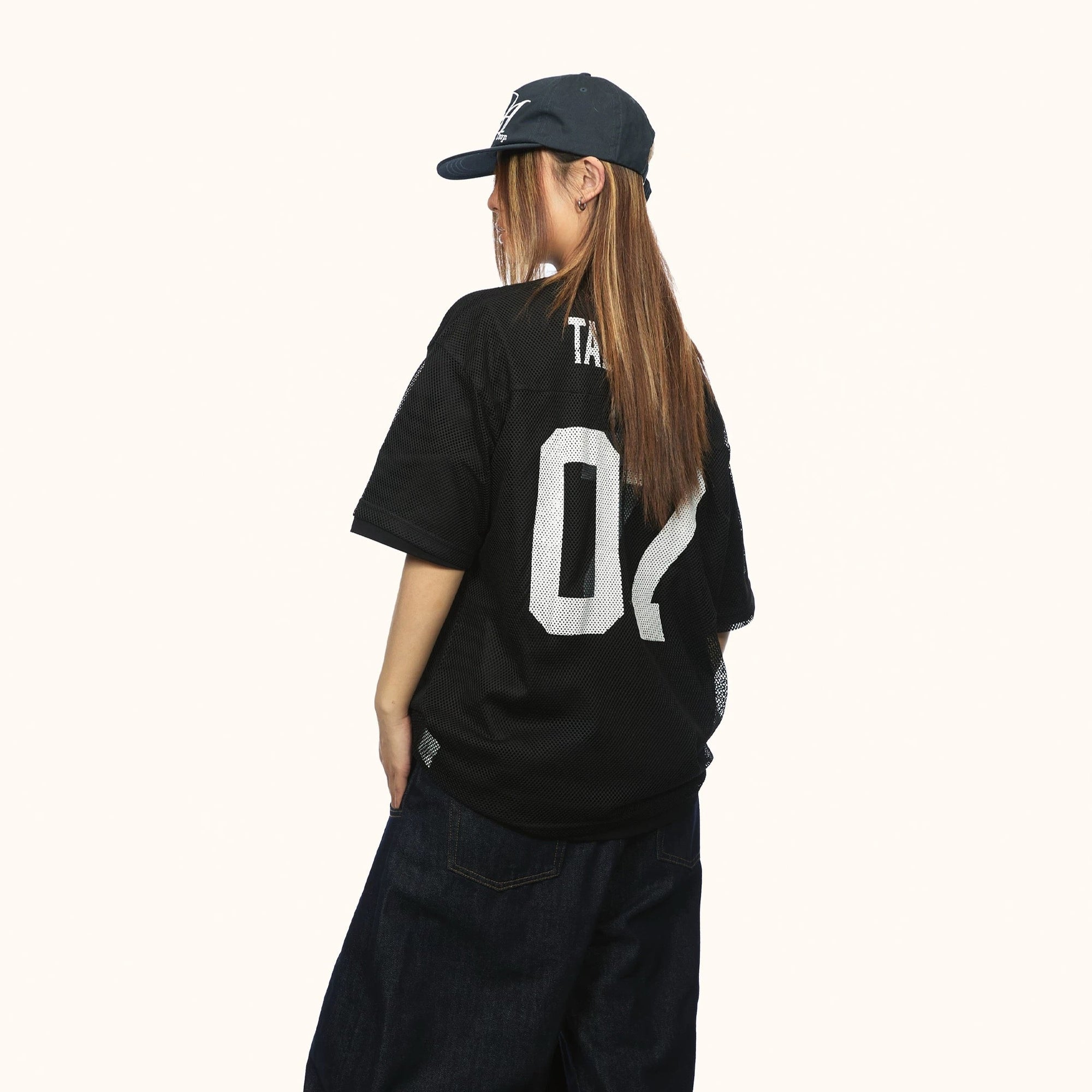 S0267 American retro mesh print jersey V-neck short-sleeved T-shirt