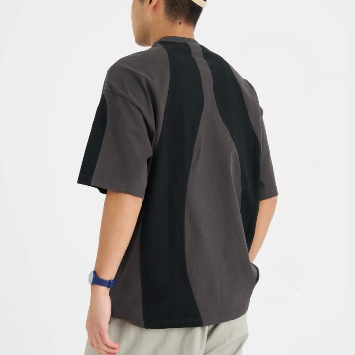 S0271 Japanese Retro Cut Contrast Color Youth Round Neck Short Sleeve Trendy Casual T-shirt