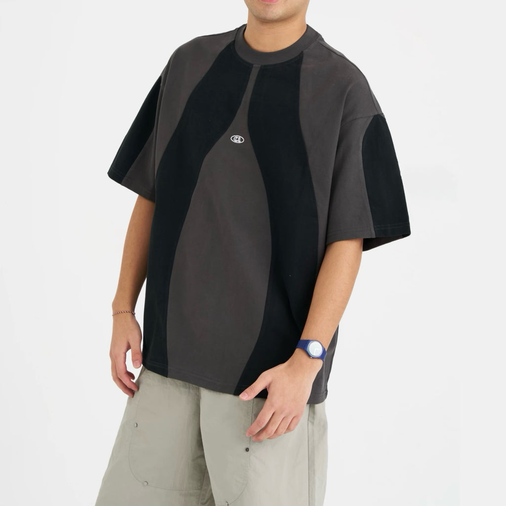 S0271 Japanese Retro Cut Contrast Color Youth Round Neck Short Sleeve Trendy Casual T-shirt