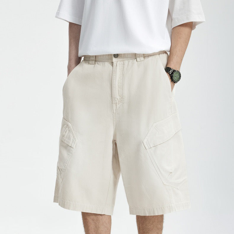 P0136 American style heavy washed overalls trendy multi-pocket loose casual shorts