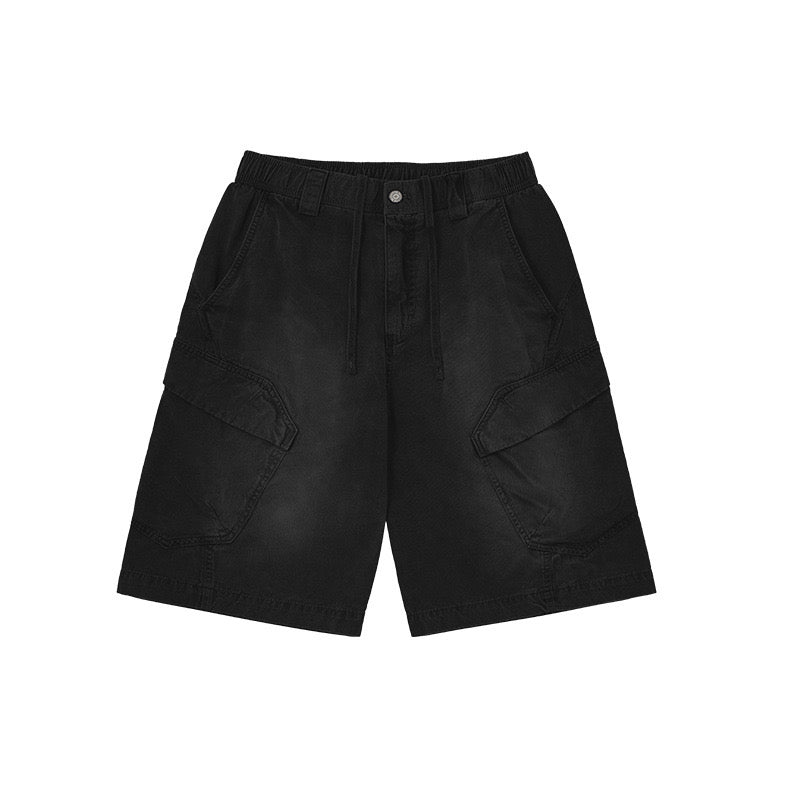 P0136 American style heavy washed overalls trendy multi-pocket loose casual shorts