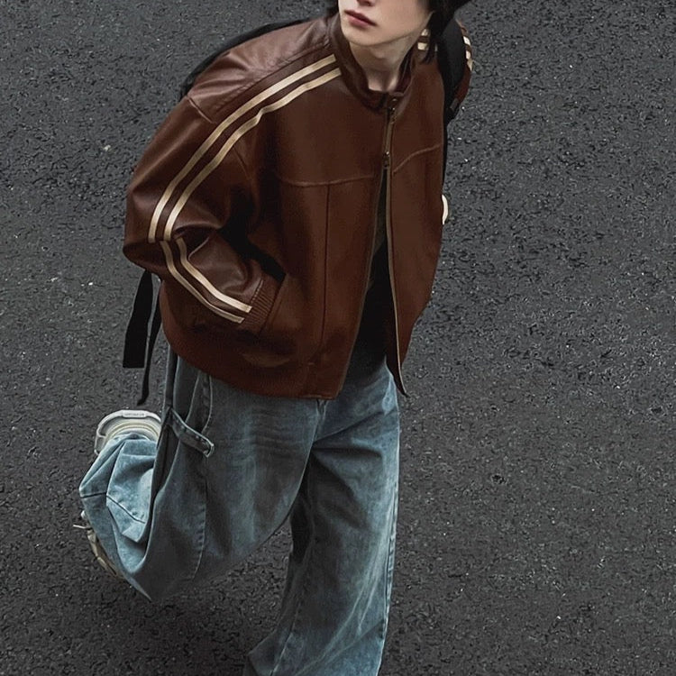 S0278 Korean style trendy motorcycle leather jacket