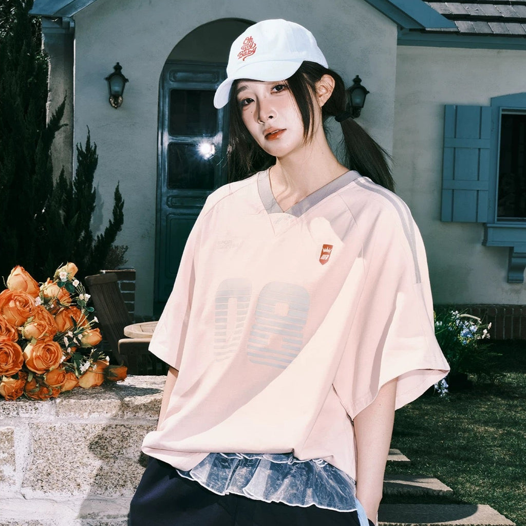 S0279 New American Retro Stripe Raglan Printed Short Sleeve T-shirt