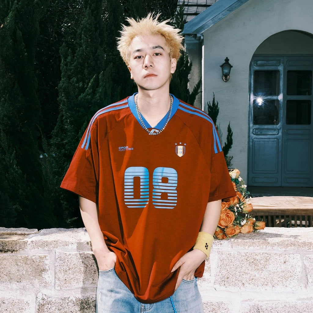 S0279 New American Retro Stripe Raglan Printed Short Sleeve T-shirt