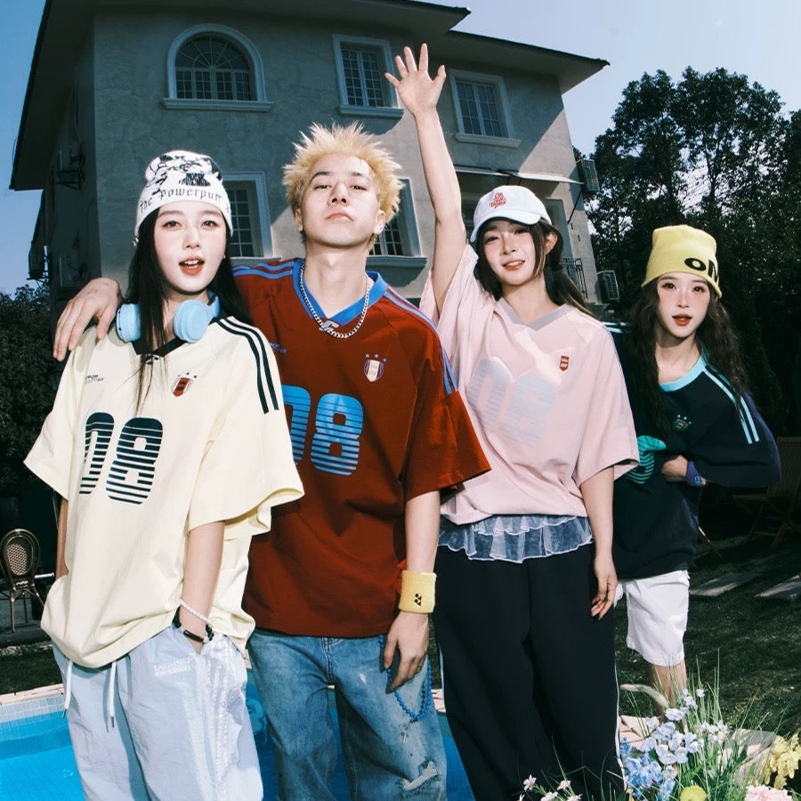 S0279 New American Retro Stripe Raglan Printed Short Sleeve T-shirt