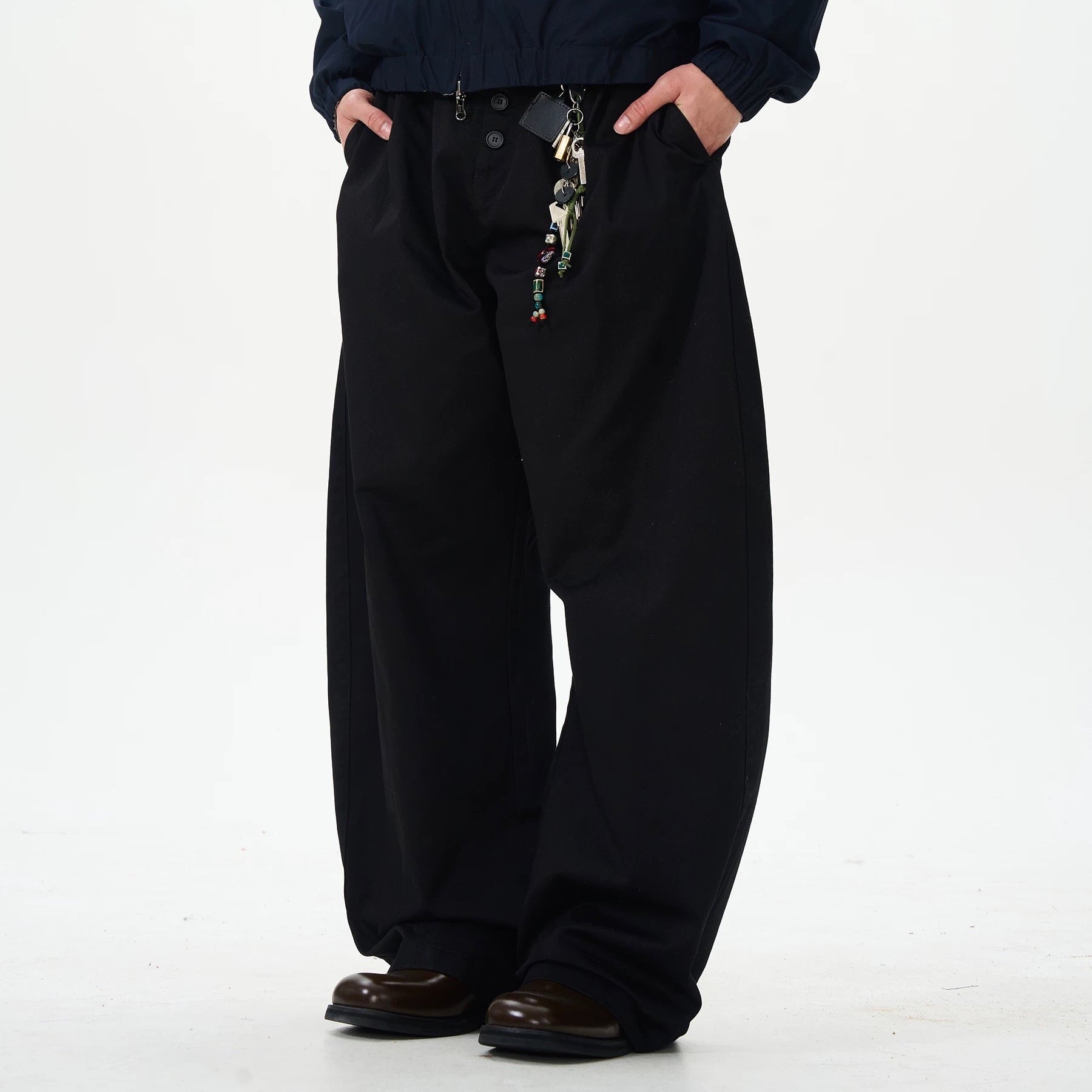 P0141 American high street button pleat three-dimensional tailoring design sense machete casual pants loose wide-leg trousers