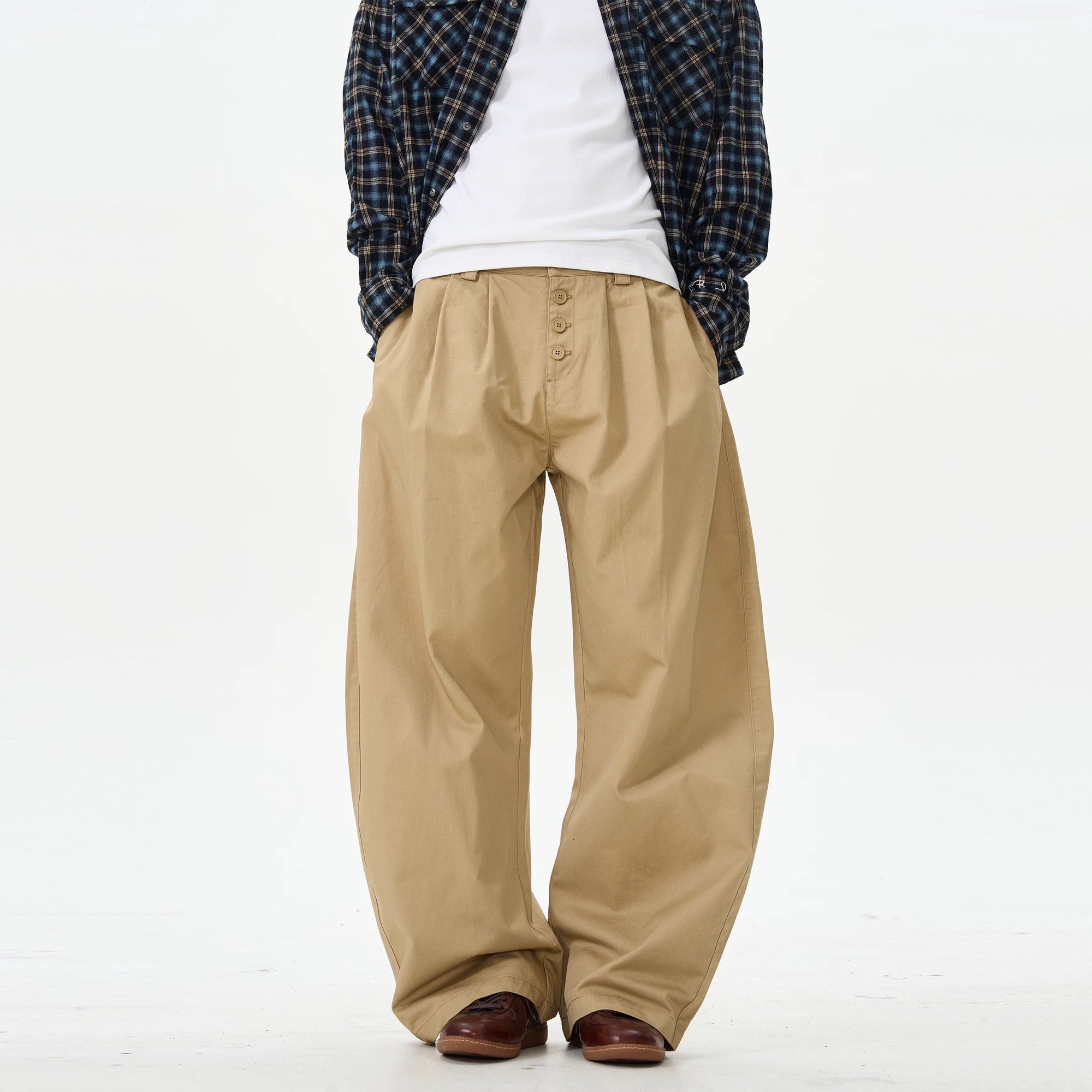 P0141 American high street button pleat three-dimensional tailoring design sense machete casual pants loose wide-leg trousers