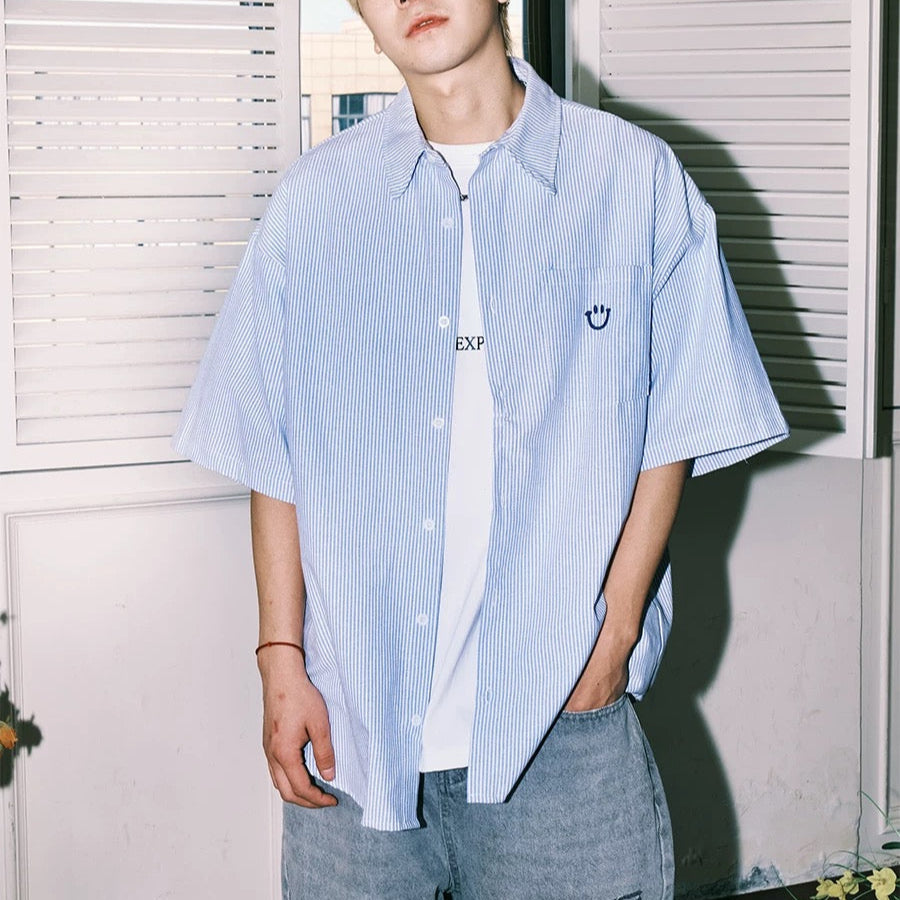 S0292 Japanese retro striped short-sleeved shirt