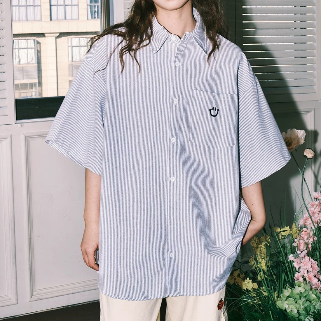 S0292 Japanese retro striped short-sleeved shirt