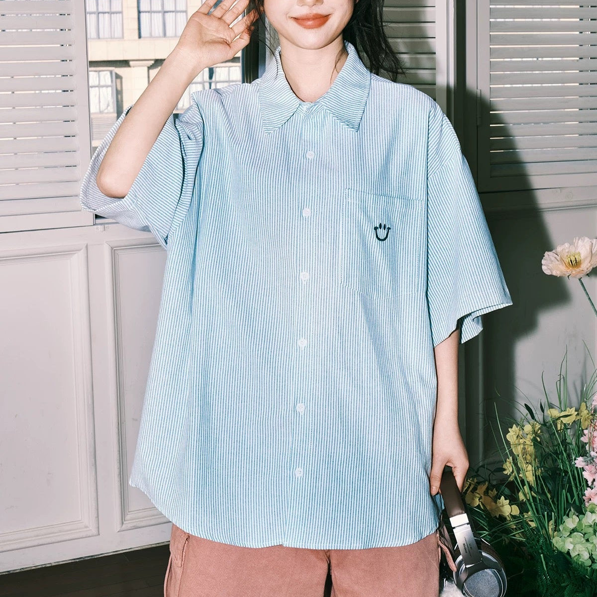S0292 Japanese retro striped short-sleeved shirt