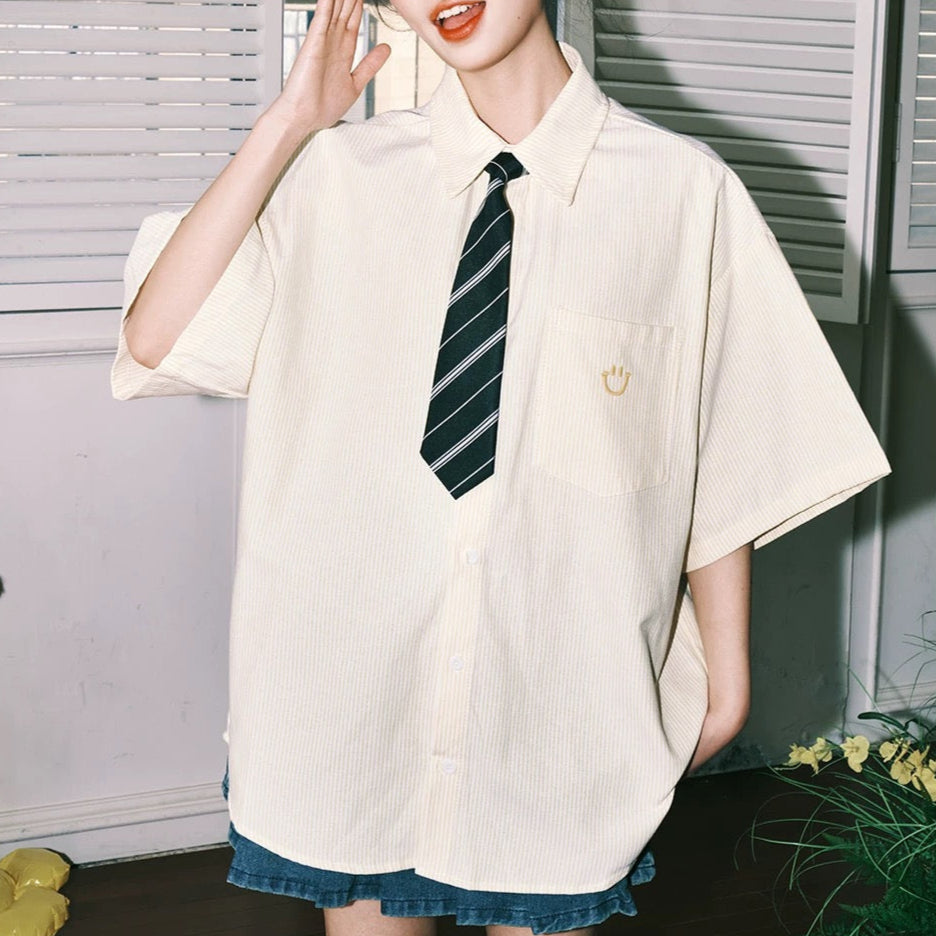 S0292 Japanese retro striped short-sleeved shirt