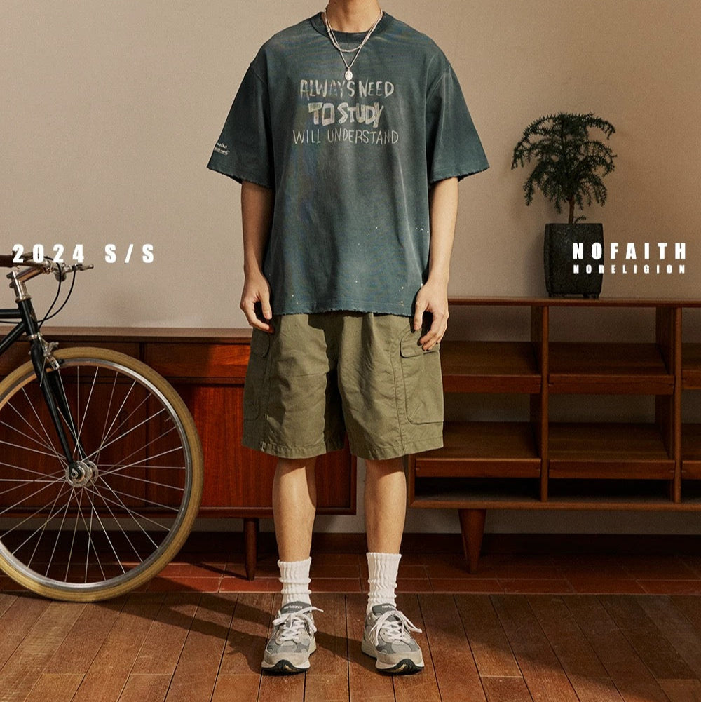 P0148 AIMATARGET Retro washed large pocket Cargo shorts