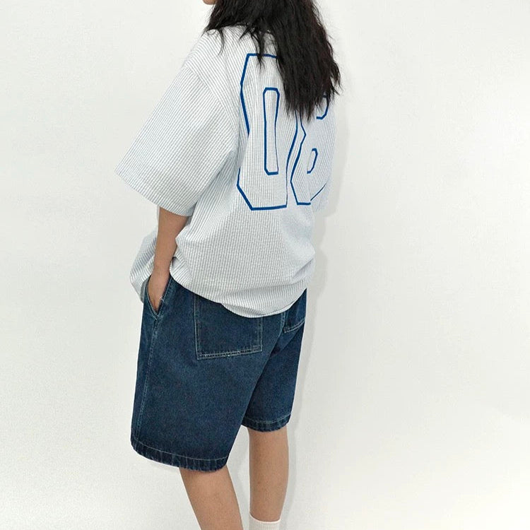 S0298 STAFFPICK American retro fashion loose short-sleeved striped baseball Shirts