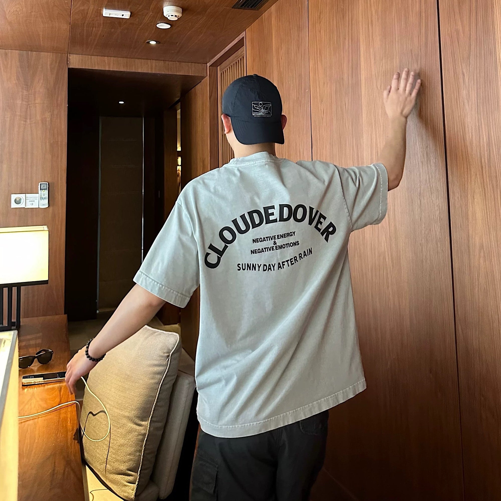S0305 American retro oversize 300G Letter Print T-shirt