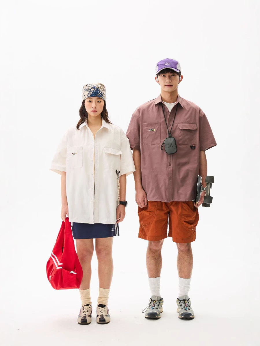 S0312 Japanese CITYBOY Retro Multi-pocket Embroidery Workwear Short Sleeve Shirt