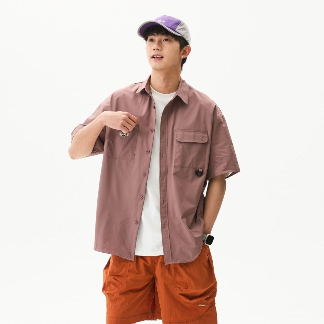 S0312 Japanese CITYBOY Retro Multi-pocket Embroidery Workwear Short Sleeve Shirt
