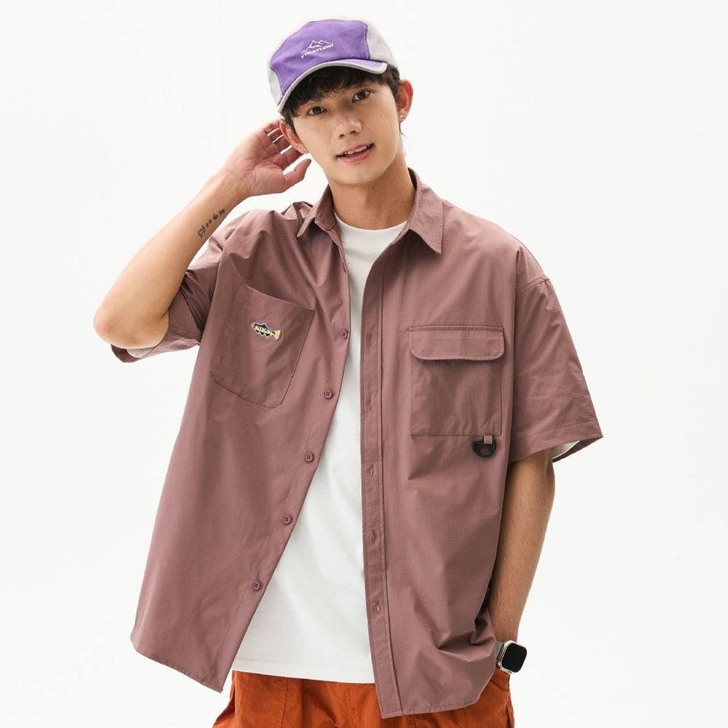 S0312 Japanese CITYBOY Retro Multi-pocket Embroidery Workwear Short Sleeve Shirt