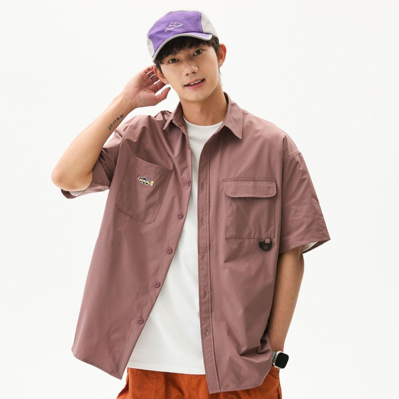 S0312 Japanese CITYBOY Retro Multi-pocket Embroidery Workwear Short Sleeve Shirt