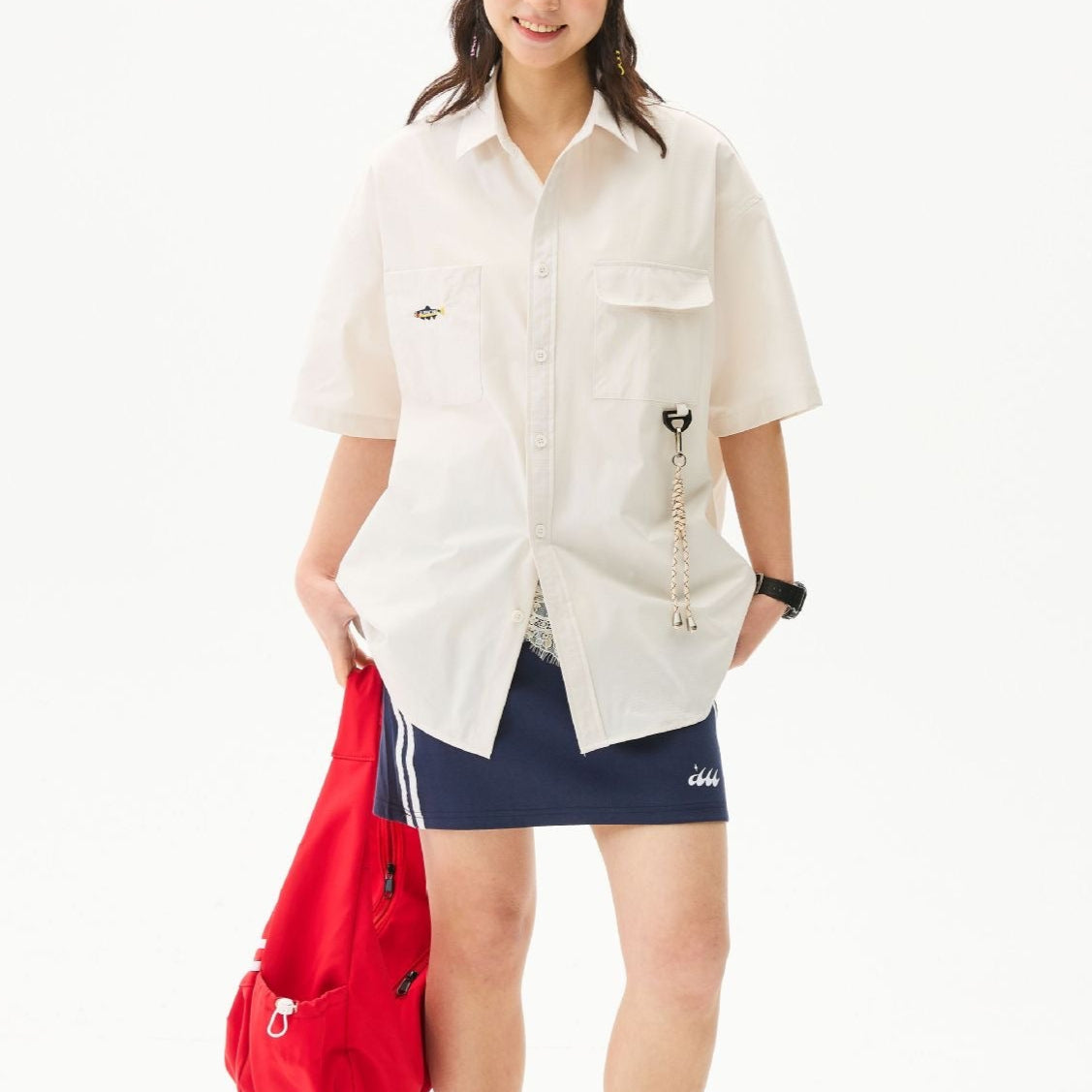 S0312 Japanese CITYBOY Retro Multi-pocket Embroidery Workwear Short Sleeve Shirt