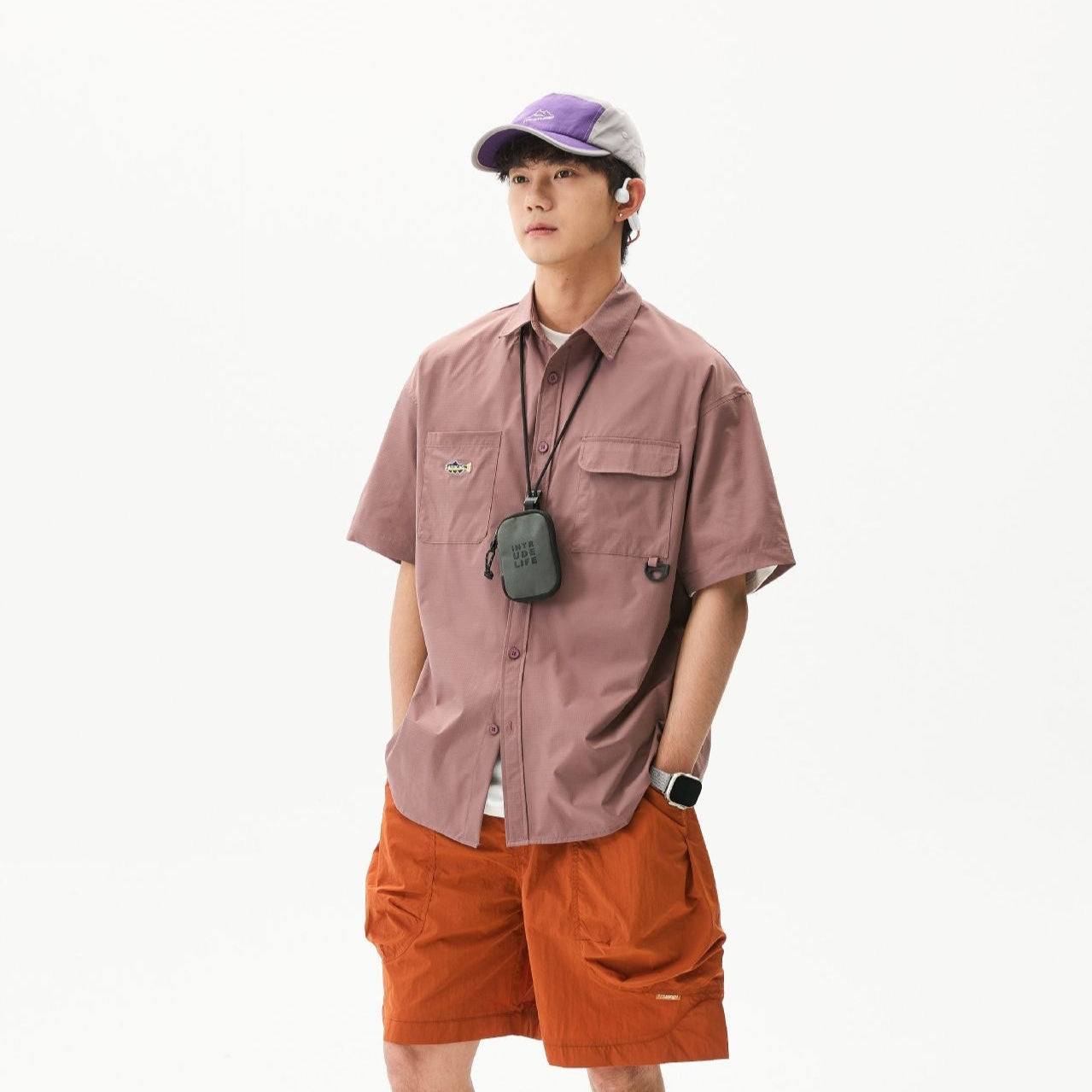 S0312 Japanese CITYBOY Retro Multi-pocket Embroidery Workwear Short Sleeve Shirt