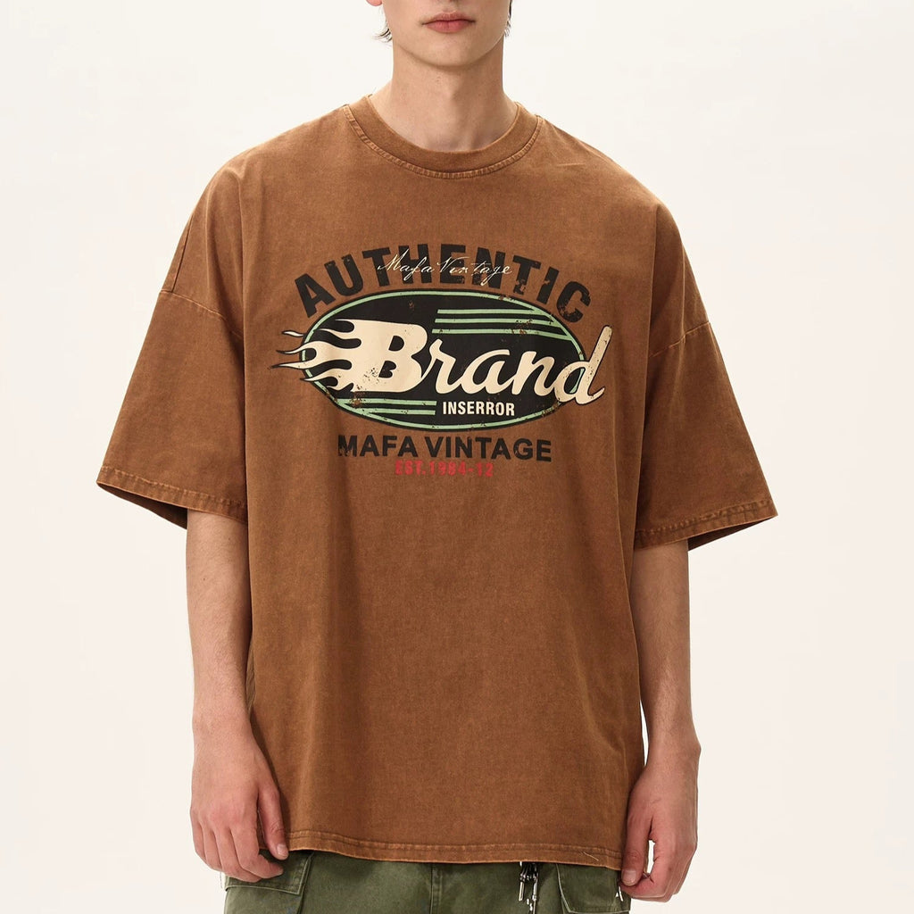 S0317 American retro washed distressed short-sleeved T-shirt