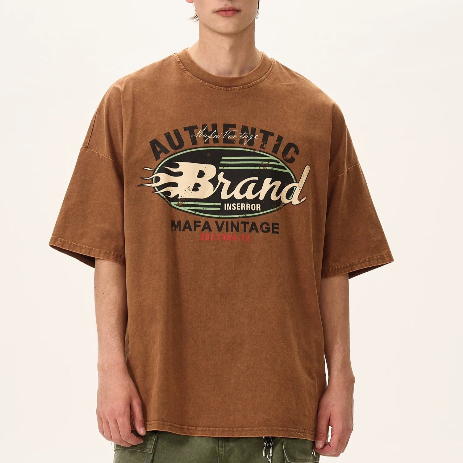 S0317 American retro washed distressed short-sleeved T-shirt