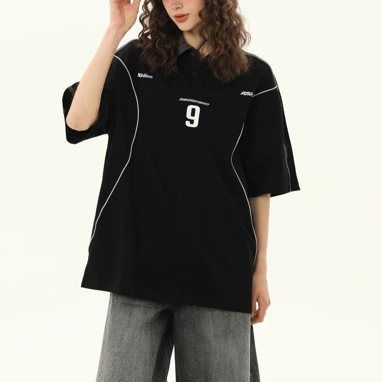 S0321 American trendy brand contrast color letter printed lapel short-sleeve Polo t-shirt