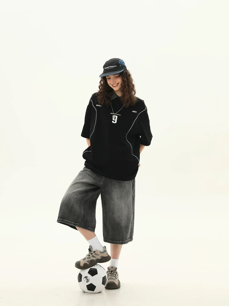 S0321 American trendy brand contrast color letter printed lapel short-sleeve Polo t-shirt