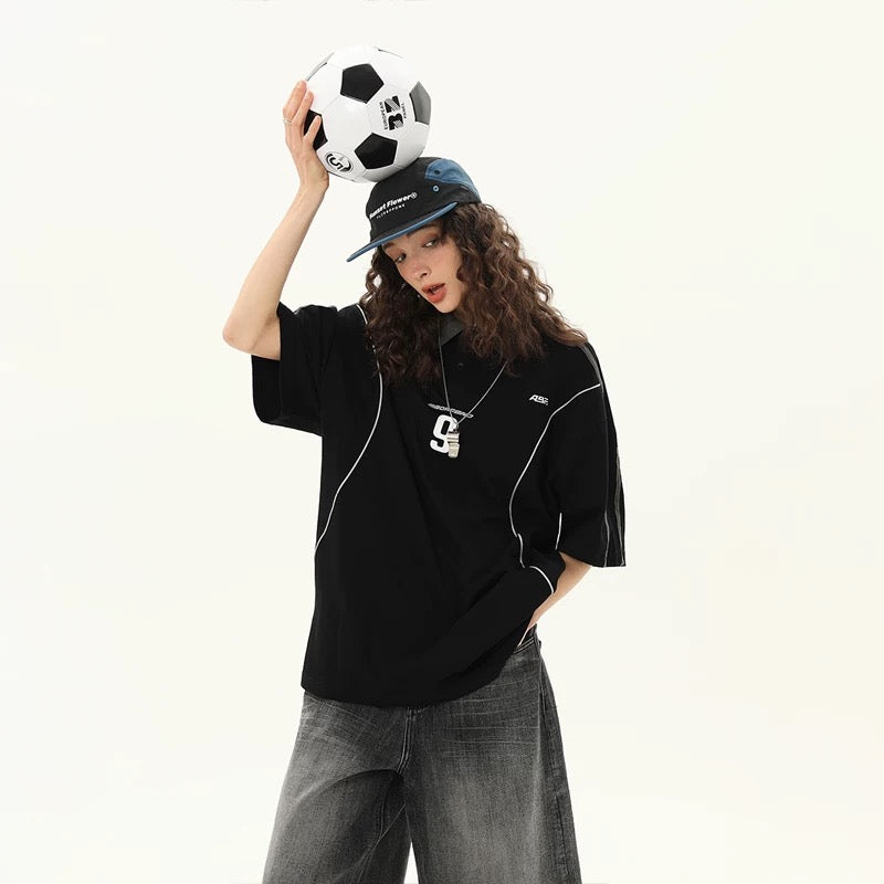 S0321 American trendy brand contrast color letter printed lapel short-sleeve Polo t-shirt